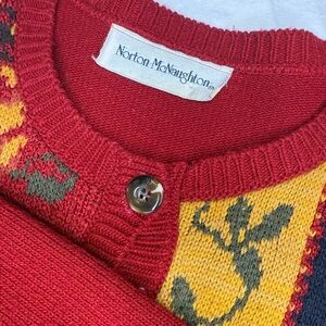 Vintage Norton McNaughton Red and Yellow Knit Cardigan